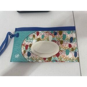 Huggies Travel Baby Wipes Case Holder Bag Blue Strap Colorful Pattern